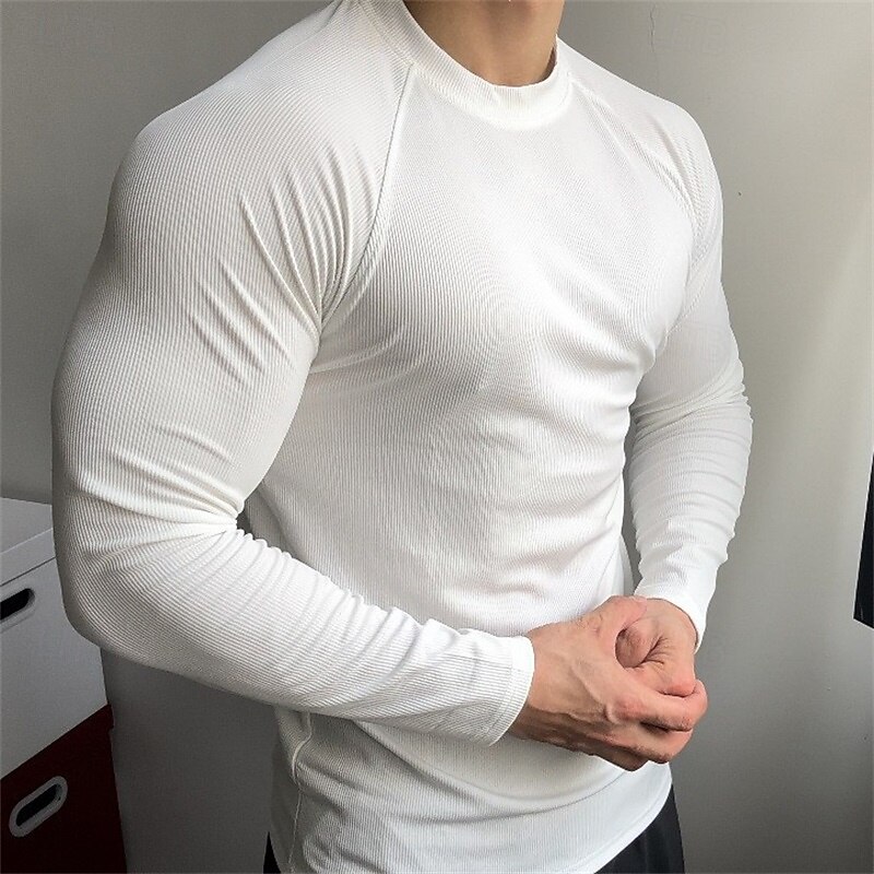 Men's T Shirt Tee Tee Top Long Sleeve Shirt Long Sleeve Crew Neck Spring &  Fall Plain Fashion Designer Basic Patchwork Vacation Street Going out Black White Cyan Top Tee for Men2