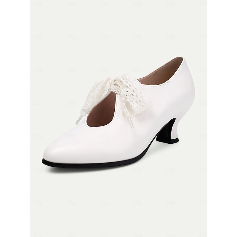 Women's Vintage White Lace-Up Heels – 1920s Victorian-Inspired Wedding Shoes with Elegant Lace Bow for Brides and Formal Events4