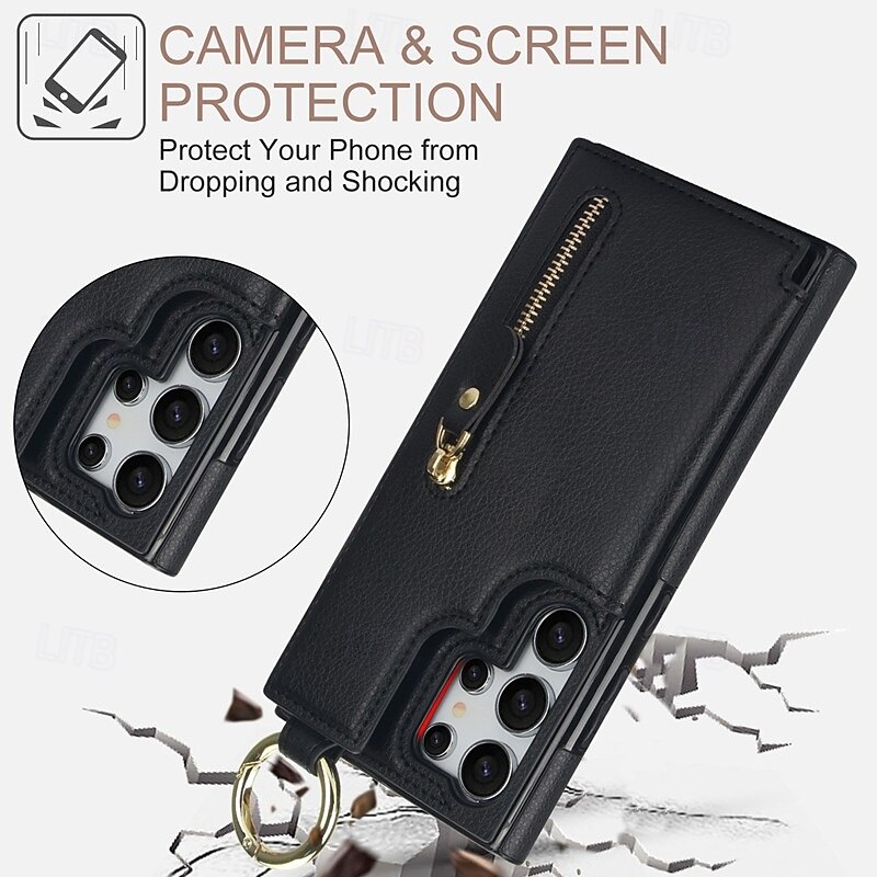 Phone Case For Samsung Galaxy S24 S24 FE S23 S22 S21 Ultra Plus A55 5G A35 5G A25 A15 A14 Back Cover with Stand Holder Magnetic Zipper Retro TPU PU Leather4