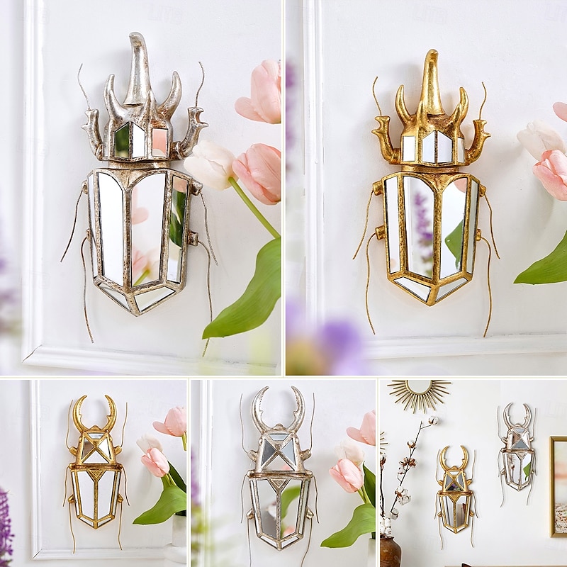 Resin Gold and Silver Stag Beetle Sculpture, Home Decor Craft, Wall Hanging with Mirror Inlaid Surface, Unique Design for Insect Lovers, Collectible I