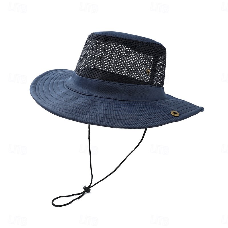 Summer Mens Breathable Sun Hat, Wide Brim Foldable Bucket Hat with Mesh, UV Protection Fishing Hat for Camping Hiking