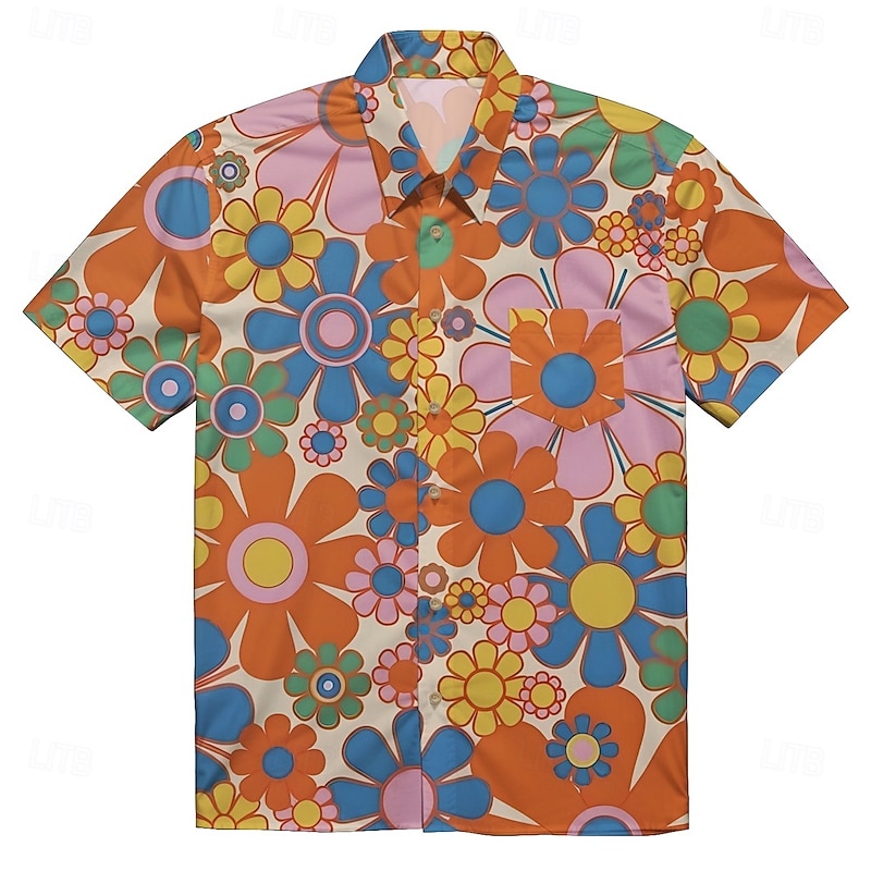 Retro Vintage 1970s Shirt Aloha Shirt Hippie Disco Floral Stripes Fancy Dress Men's Masquerade Vacation Party Pride Parade Adults' Shirt