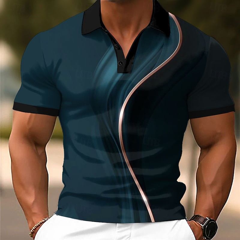 Men's Geometic Line Polo Short Sleeve Polo Shirts Collared Shirts Business Casual School Outdoor Daily Wear 3D Print Summer Spring Fall Red Blue