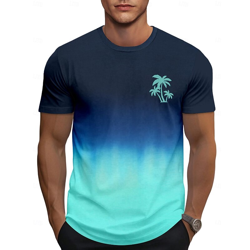 Men's Tee Short Sleeve Shirt Tee Top Short Sleeve Crewneck Spring &  Fall Coconut Tree Fashion Designer Print Vacation Street Going out White Blue Top Tee for Men2
