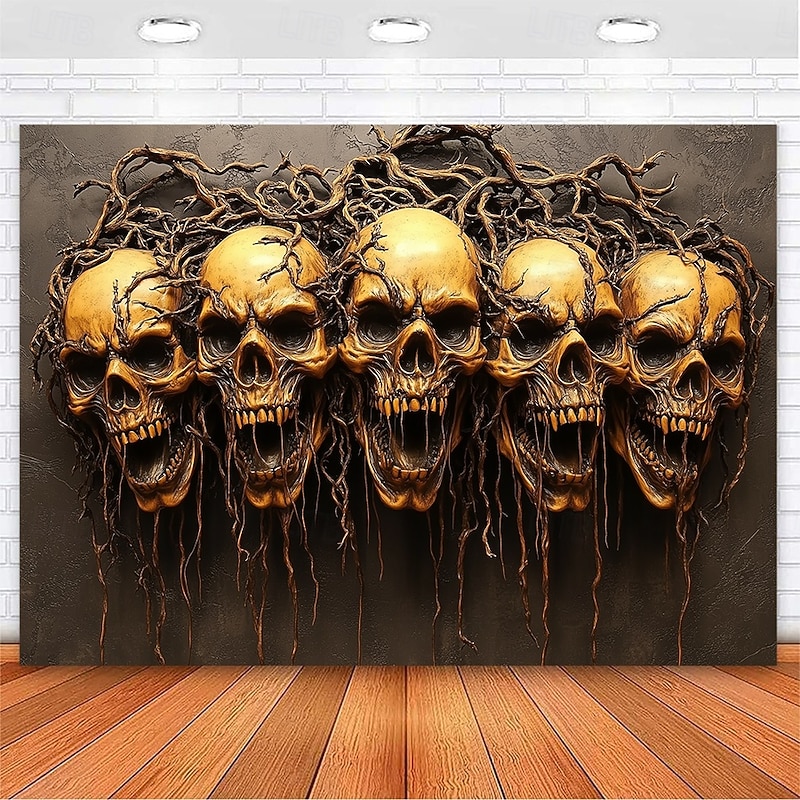 Halloween Trippy Skulls Hanging Tapestry Wall Art Large Tapestry Mural Decor Photograph Backdrop Blanket Curtain Home Bedroom Living Room Decoration3