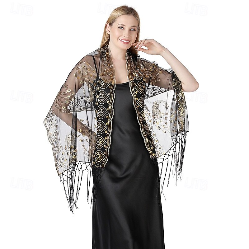 Retro Vintage Roaring 20s 1920s Scarf Wrap Shawls The Great Gatsby Flapper Girl Sequins Fringe Fancy Dress Women's Halloween Carnival Wedding Evening Party Masquerade Adults' Shawl4