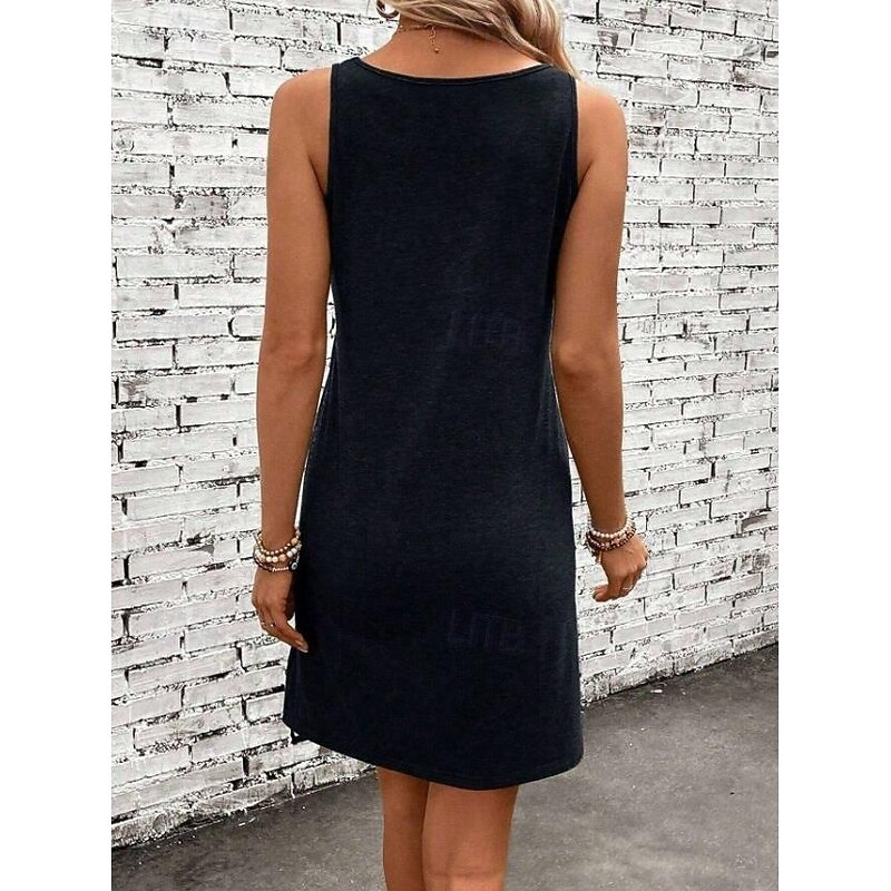 Women's GOD Mini Dress Summer Dress Casual Beach Daily Loose Fit Graphic Letter Sleeveless U Neck Black Gray Summer2