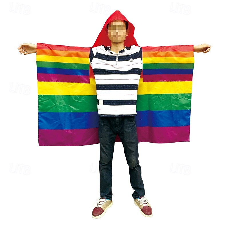 June Pride Month Rainbow Flag Cloak Costume Happy Pride Day Flag Cape 59In*35In Wearable Flag for Adults Gay Lesbian Decoration Parties Games Dates4