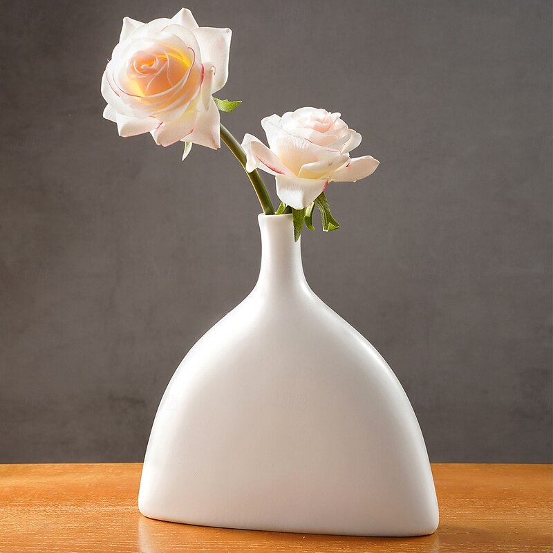 Minimalist Half-Oval Decorative Vase, Black and White Solid Color Tabletop Flower Vase, Modern Indoor Home Decor and Floral Arrangement Container4