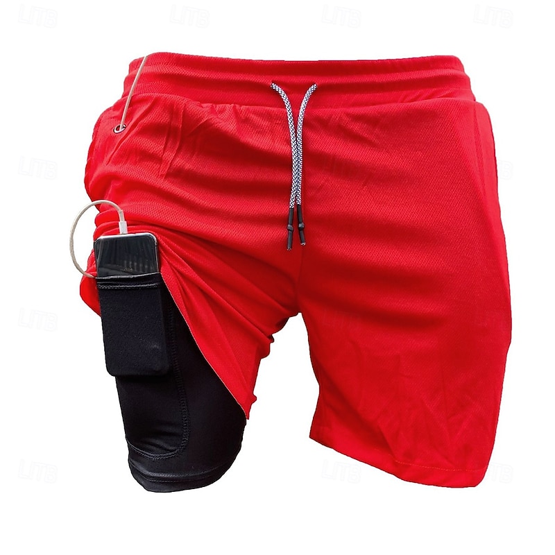 Men's Lined Shorts Athletic Shorts 2 in 1 Board Shorts Swim Shorts Shorts Drawstring Side Pockets Elastic Waist Plain Quick Dry Holiday Going out Gym Vacation Sports Black White Micro-elastic3