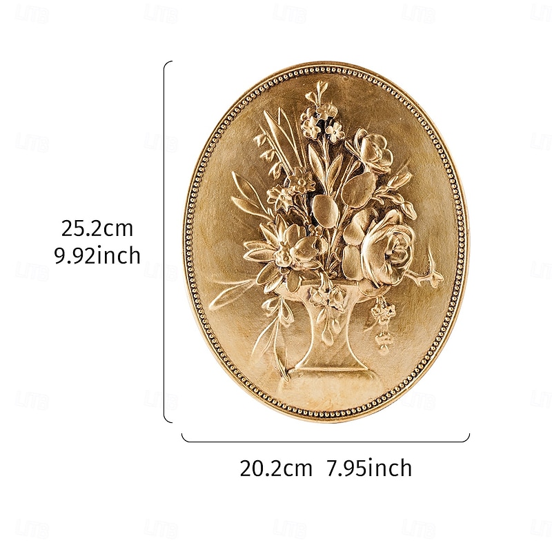 Vintage Gold Oval Bas-Relief Carved Wall Decor, Hand-Painted Resin Home Wall Hanging, European Retro Style, Ideal for Home, Hotel Decoration, and Photography Props2