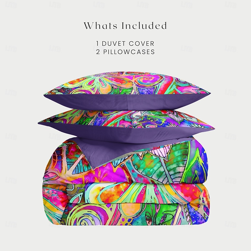 Bohemian Duvet Cover Set 100% Cotton Soft and Breathable Bedding Featuring Colorful Flowers Lightweight and Durable Quilt Cover Comfortable for All Seasons Easy to Care2