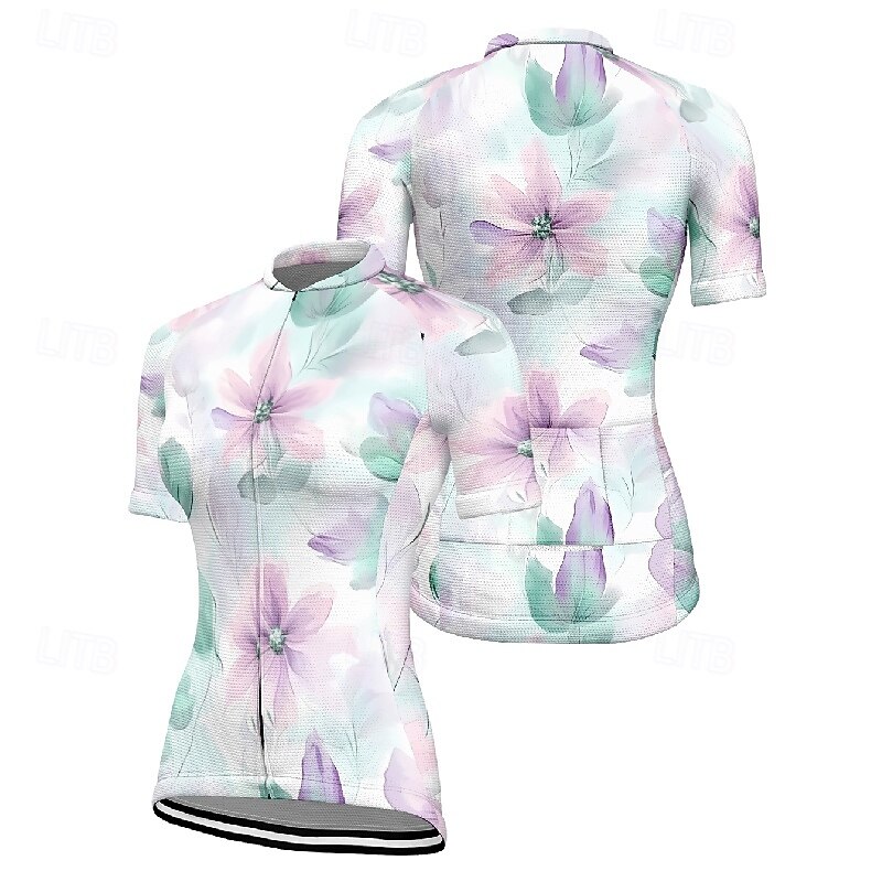 Women's Cycling Jersey Flower Short Sleeve Bike Tee Tshirt Jersey with 3 Rear Pockets Mountain Bike MTB Quick Dry Anatomic Design Wicking Breathable Sports Yellow Blue Clothing Apparel4