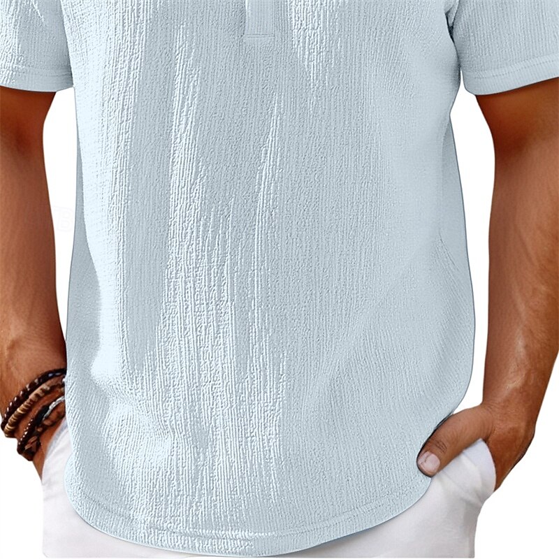 Men's Shirt Summer Shirt Casual Shirt Beach Shirt Button Up Shirt Black White Navy Blue khaki Beige Short Sleeve Plain Band Collar Vacation Daily Clothing Apparel Fashion Casual Comfortable4