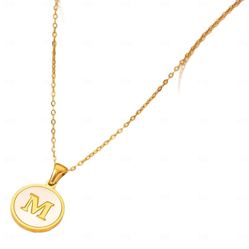 Personalized Letter Necklace, Gift for Mom, 18K Gold Plated Stainless Steel Pendant, Round Shell Design, A-Z Alphabet Necklace, Durable Titanium Steel Jewelry for Women2
