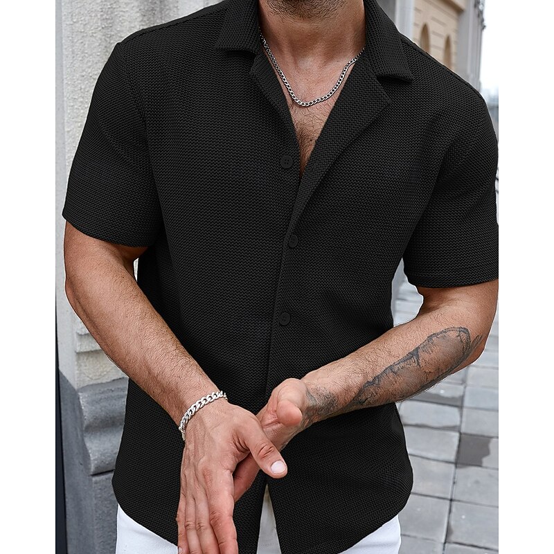Men's Shirt Summer Shirt Casual Shirt Beach Shirt Button Up Shirt Black Short Sleeve Plain Shirt Collar Vacation Hawaiian Button-Down Clothing Apparel Polyester Fashion Casual Comfortable4