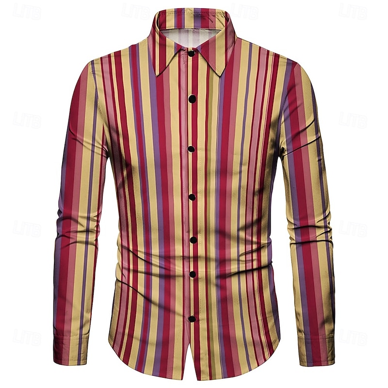 Retro Vintage 1970s Shirt Aloha Shirt Hippie Striped Ethnic Fancy Dress Men's Masquerade Party Daily Wear Pride Parade Adults' Shirt2