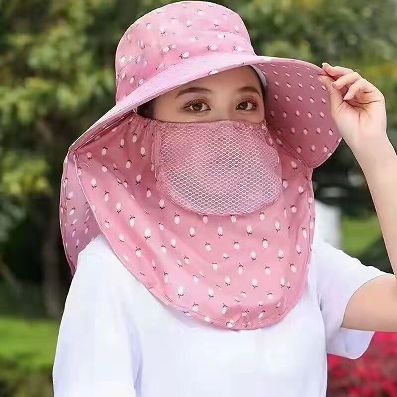 Summer Sun Hat with Full Face Cover, UV Protection Wide Brim Cooling Cap for Women & Men, Cycling, Outdoor, Tea Picking3