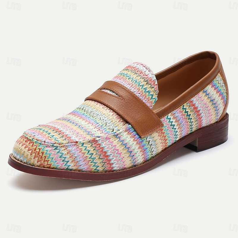 Men's Woven Multicolor Nylon Woven Slip-On Loafers with Leather Trim - Relaxed Fit for Casual Outings3