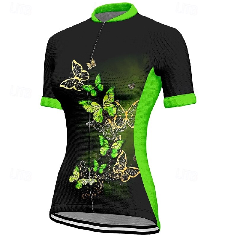 Women's Cycling Jersey Butterfly Short Sleeve Bike Tee Tshirt Jersey with 3 Rear Pockets Mountain Bike MTB Quick Dry Anatomic Design Wicking Breathable Sports Blue Fuchsia Orange Clothing Apparel