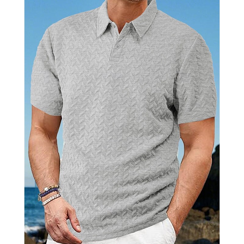 Men's Golf Shirt Golf Polos Shirts Work Casual Lapel Short Sleeve Basic Modern Plain Buttons Jacquard Summer Spring Regular Fit Black White Wine Navy Blue Khaki Gray Golf Shirt2