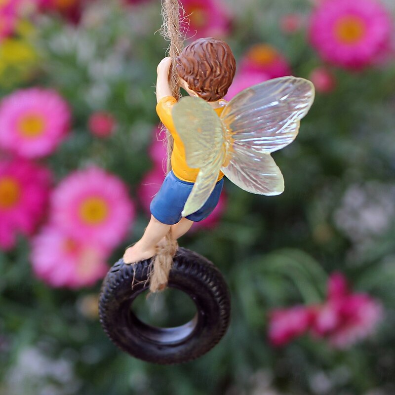 Flower Fairy Resin, Swing Tire Swing Flower Fairy Resin, Fairy Figurines for Outdoor Garden Yard Lawn Supplies Home Decor3