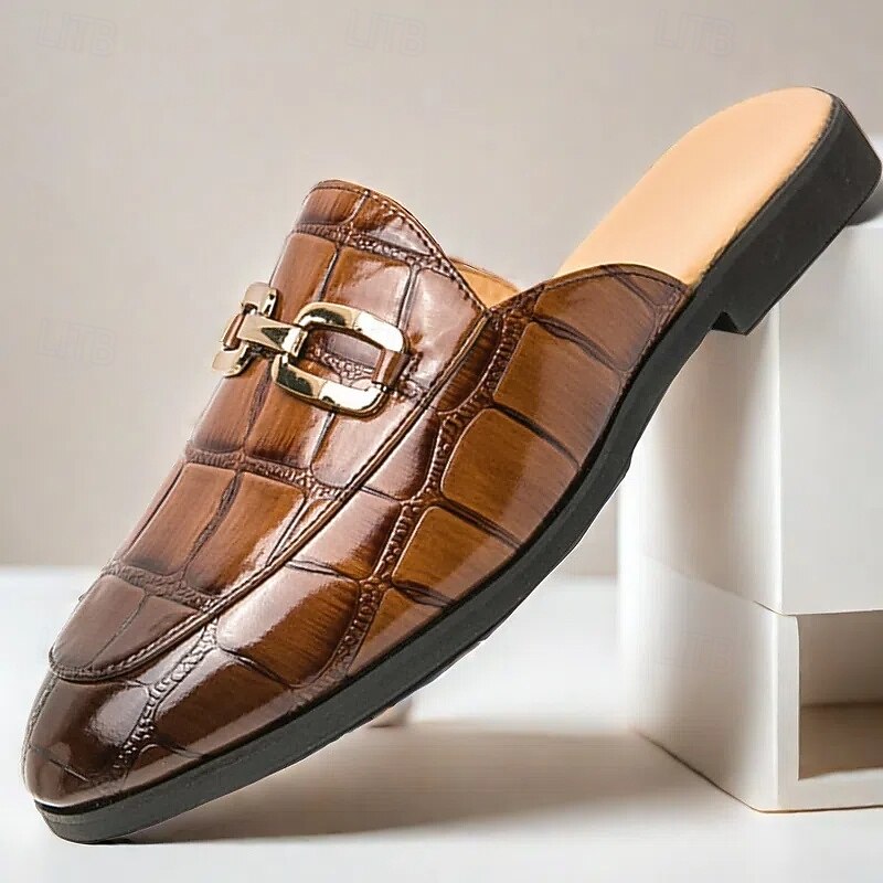 Patent Leather Moccasins for Men - Sophisticated Slip-On with Metal Buckle for Business and Casual Wear