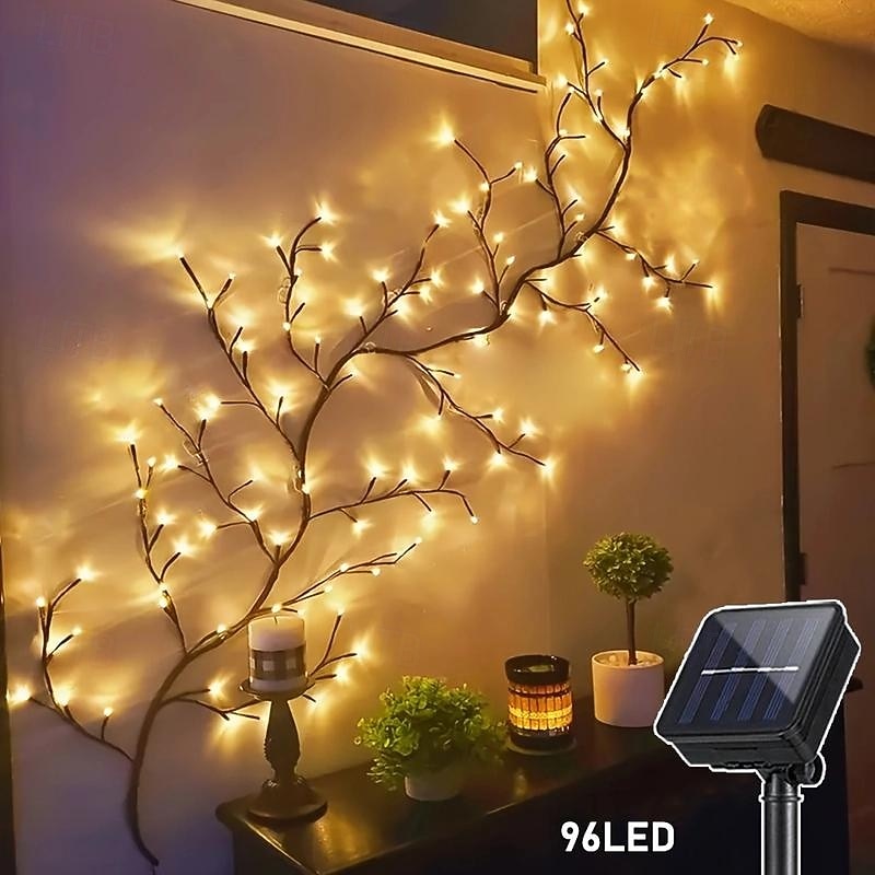 1 Pc Outdoor Solar Branch Light String 1.8M96 LED Beads Indoor and Outdoor Bedroom Restaurant Courtyard Garden Wedding Festival Party Atmosphere Decorative Light 8 Functions