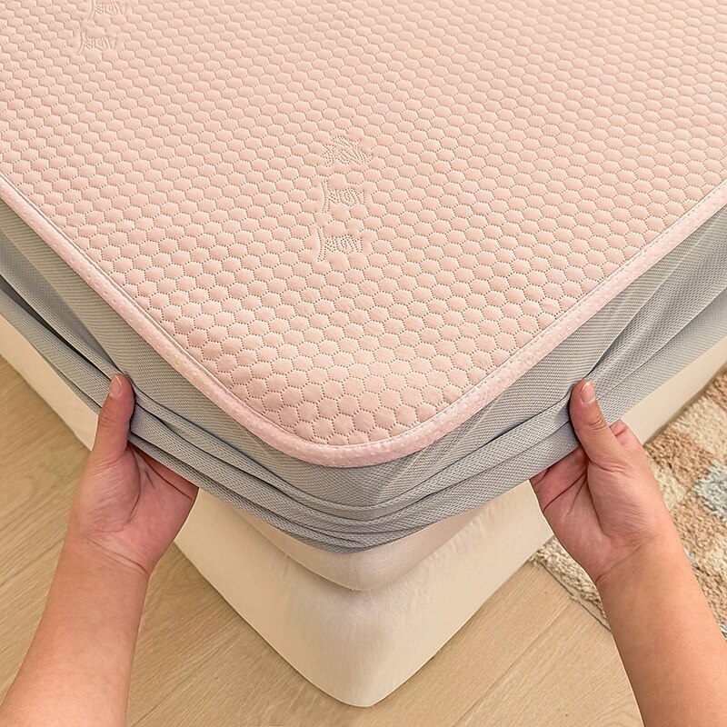 Summer Latex Ice Silk Cooler Bed Sheets Washable Soft Bed Cover Pillow Case3