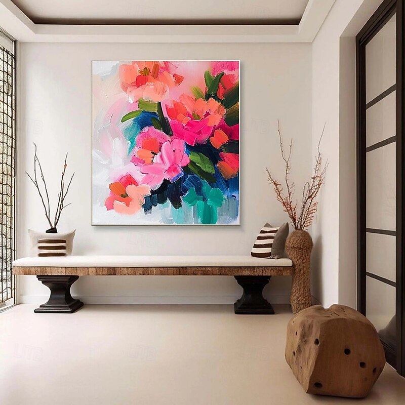 Wild flowers Painting Hand painted 3D Texture Blooming Flower Painting Canvas Extra Large Size Flora oil painting Wall Art Botanical painting Wall Art Decor Rose Art landscape oil paintings3