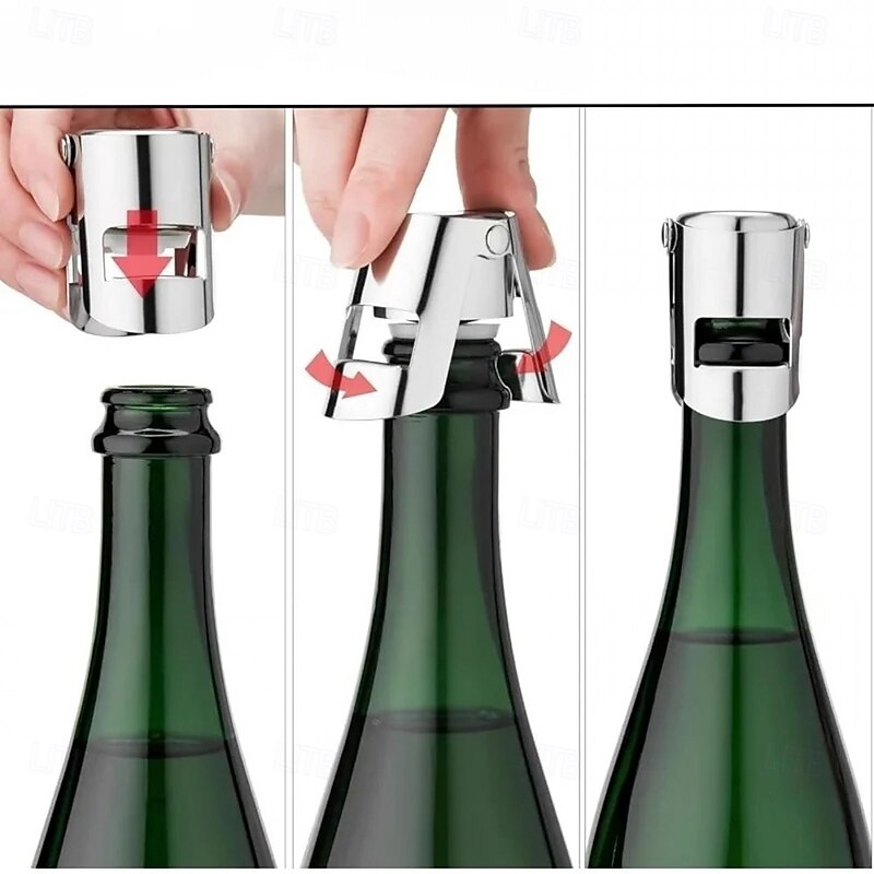 Stainless Steel Champagne Bottle Stopper Vacuum Sealed Sparkling Champagne Wine Bottle Saver Stopper Cap Bottle Opener Bar Tool Portable Stainless Latches Champagne Sparkling Wine Bottle Stopper2