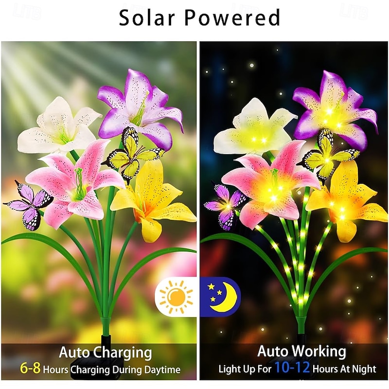 1 Pc outdoor solar simulation butterfly lily flower ground plug-in light pole glowing courtyard garden park path lawn wedding festival party memorial decoration light in front of tombstone3