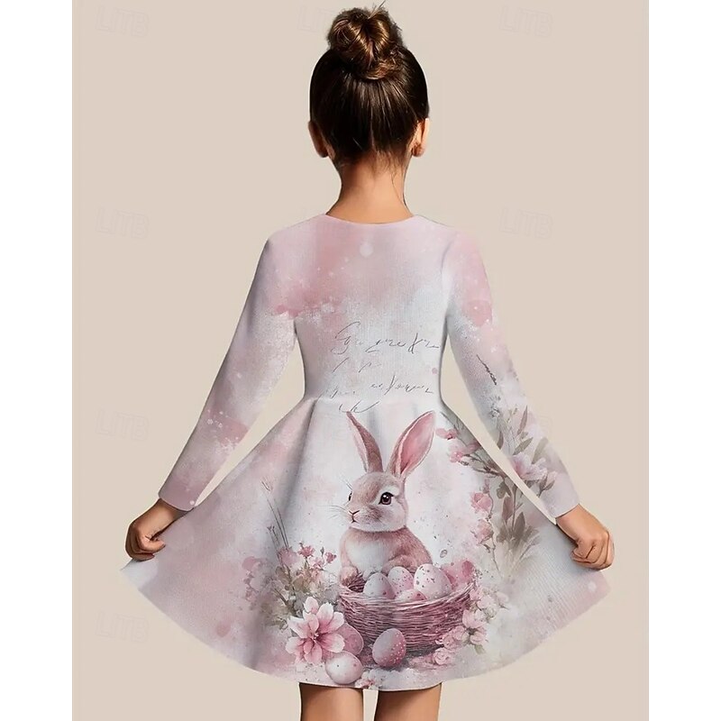 Easter Girls' 3D Graphic Rabbit Dress Long Sleeve Summer Spring Vacation Daily Holiday Princess Beautiful Sweet Kids 4-12 Years Casual Dress A Line Dress Knee-length Regular Fit2