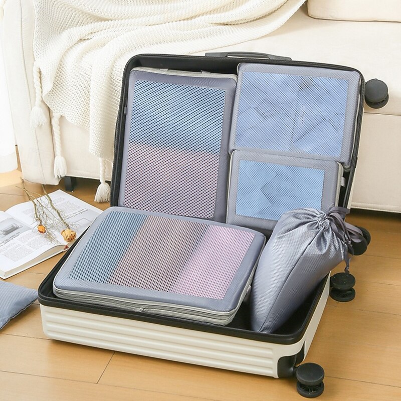 Compression Packing Cubes Set for Travel, Luggage Organizer and Storage Bags, Waterproof Clothes, Underwear, Shoes, Toiletries, and Makeup Bag, Space Saver Packing Pouches4