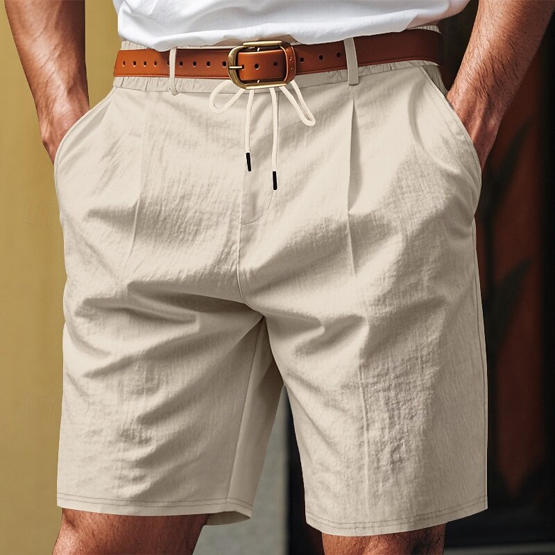 Men's Shorts Linen Shorts Summer Shorts Beach Shorts Pocket Drawstring Elastic Waist Plain Comfort Breathable Knee Length Formal Outdoor Daily Fashion Business Black White2