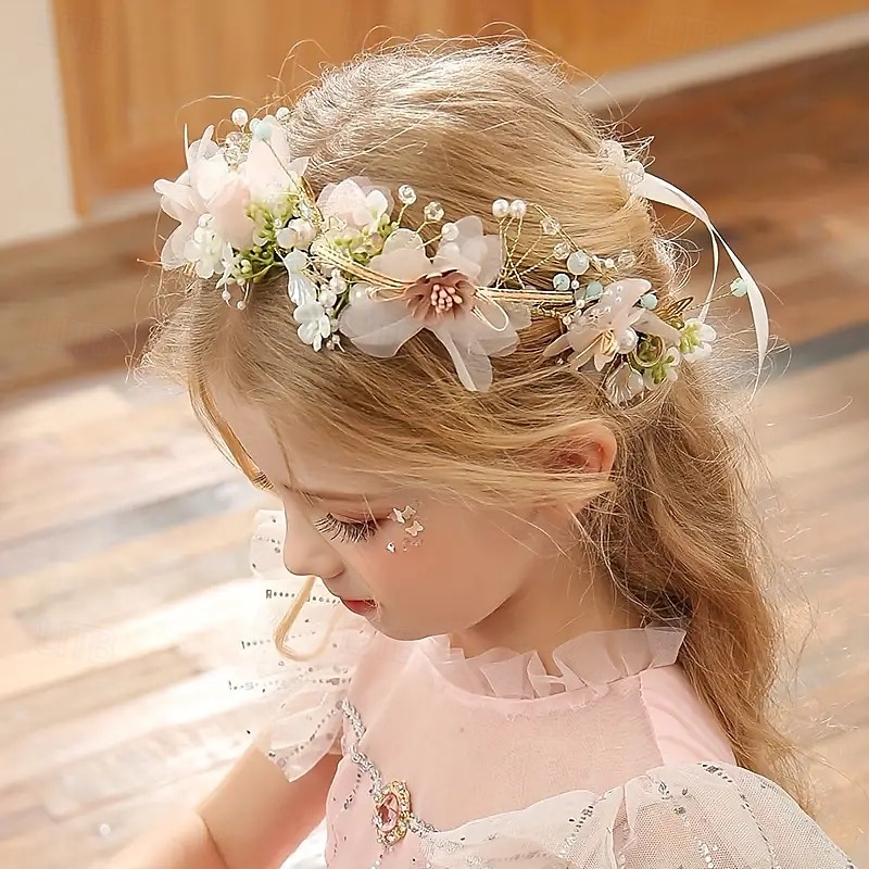 Kids Girls' Hair Accessories Flower Wreath Sweet Party Birthday Floral Green3