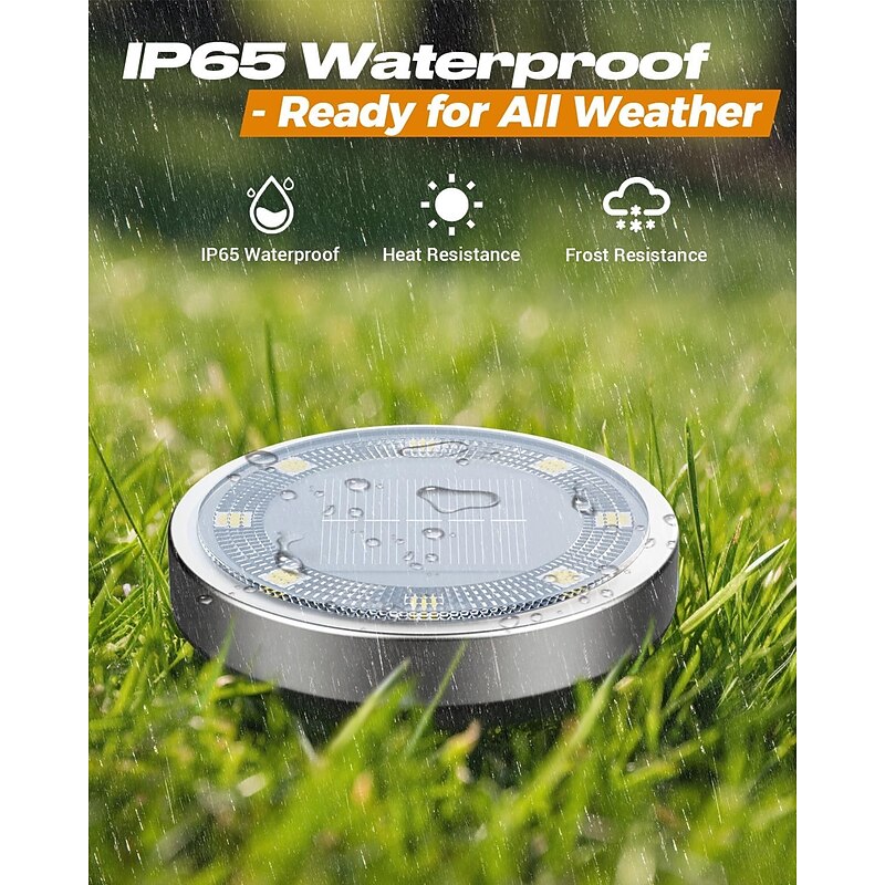 Solar Ground Lights 8 LED Bright Outdoor IP68 Waterproof Disk Light Landscape Lighting for Garden  Patio Pathway Yard Paths Decks Solar Light-6pcs/4pcs/2pcs/1PC (Warm White/Cold White)4