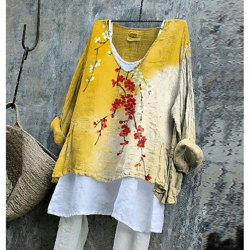 Women's Cotton Linen Blouse Graphic Elegant Vintage Stylish Short Sleeve V Neck Regular Tops Daily Holiday Buttons White Yellow Blue Purple Green Summer Spring3