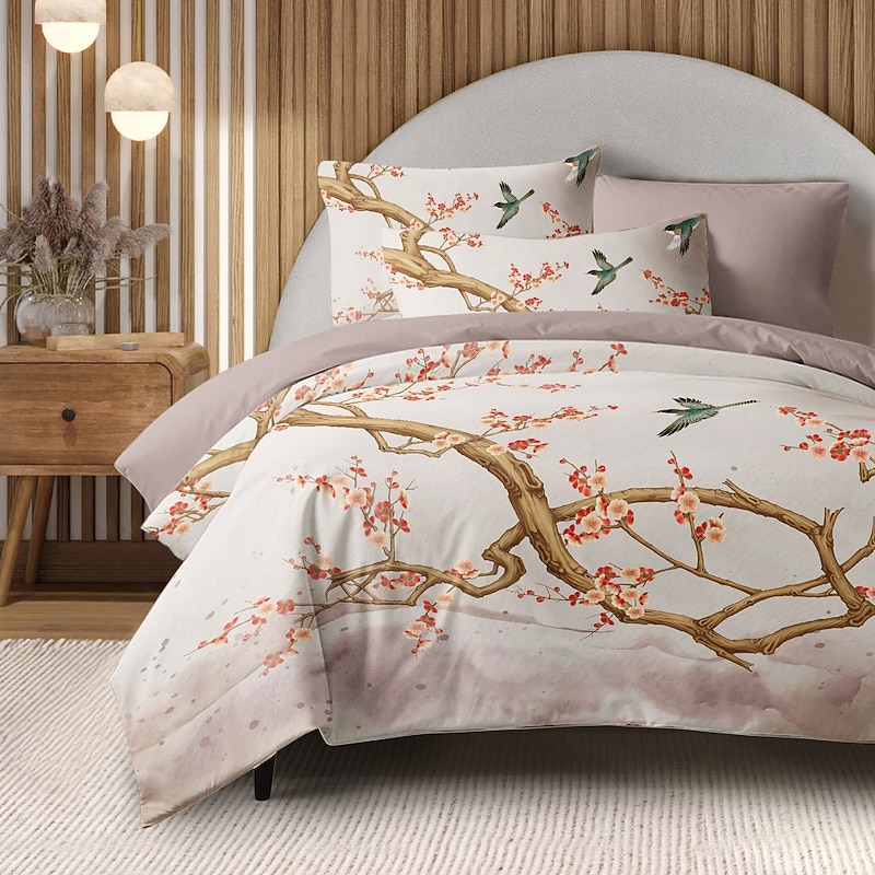 Spring Humming Bird Duvet Cover Set 100% Cotton Soft and Breathable Bedding Featuring Prints Lightweight and Durable Quilt Cover Comfortable for All Seasons Easy to Care