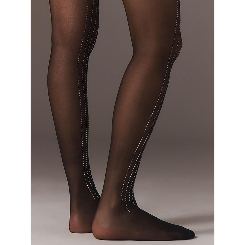 Women's Sheer Striped Rhinestone Tights - Sparkling Crystal Embellished Pantyhose, Sexy Glitter Stockings for Party, Club Wear and Evening Dresses3