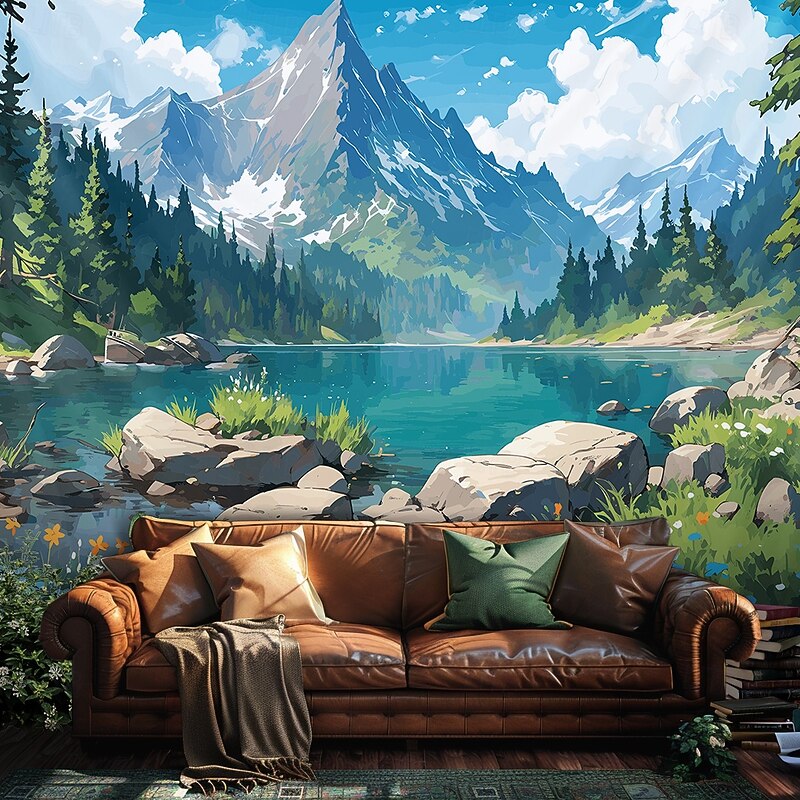 Landscape Mountain River Hanging Tapestry Wall Art Large Tapestry Mural Decor Photograph Backdrop Blanket Curtain Home Bedroom Living Room Decoration