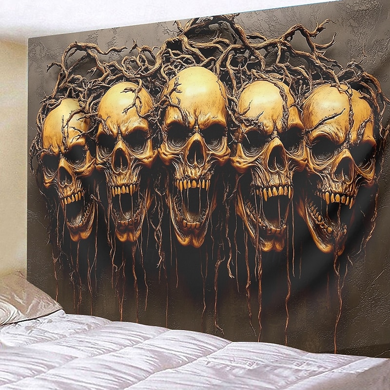 Halloween Trippy Skulls Hanging Tapestry Wall Art Large Tapestry Mural Decor Photograph Backdrop Blanket Curtain Home Bedroom Living Room Decoration4