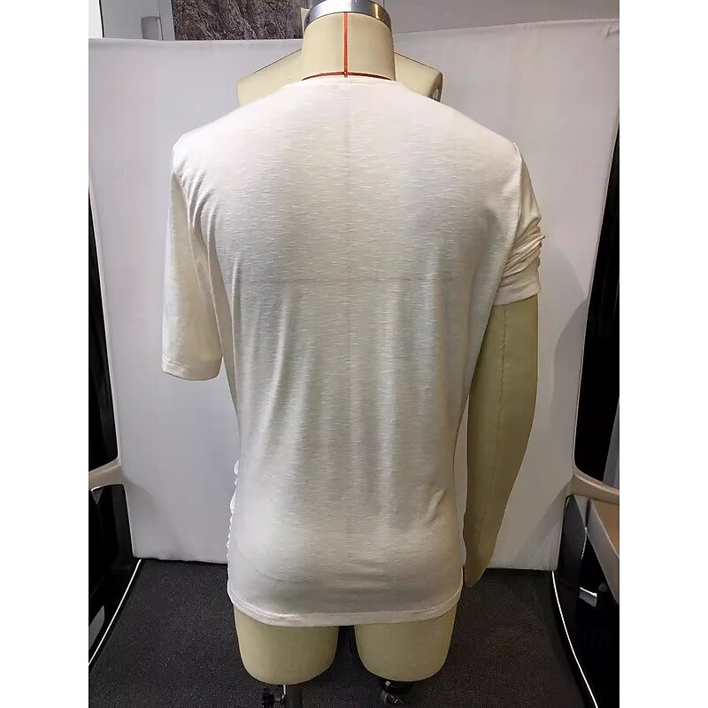 Men's T Shirt Tee Top Short Sleeves V Neck Summer Solid Color Fashion Designer Basic Vintage Style Vacation Street Casual Daily Beige Top Tee for Men3