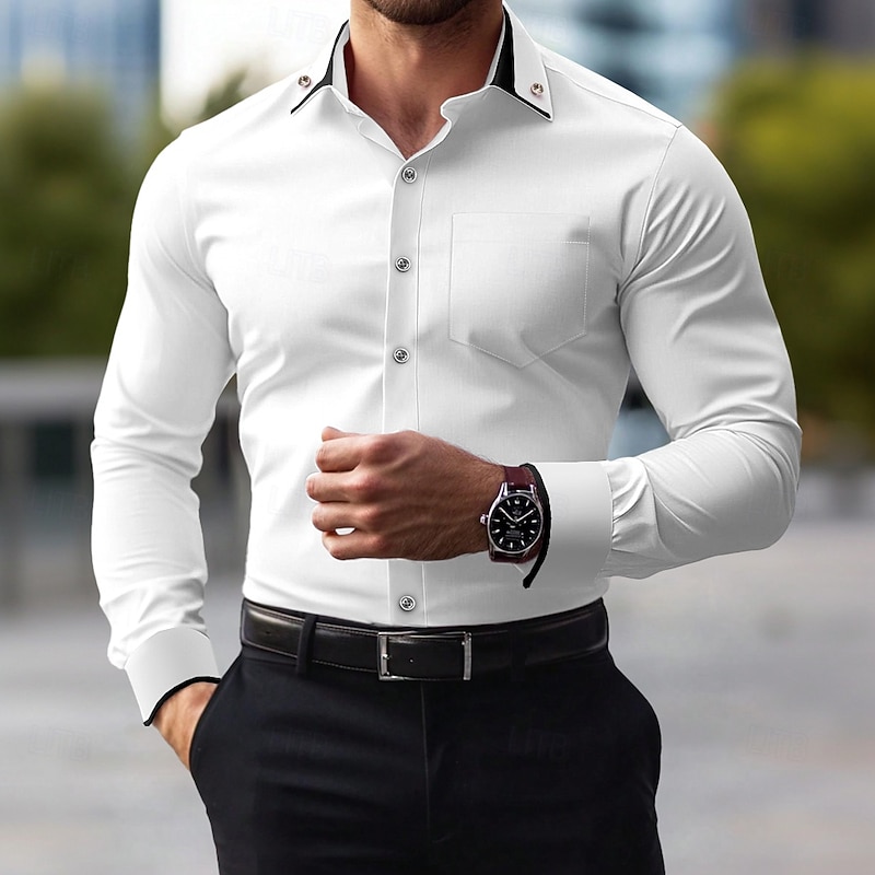 Men's Dress Shirt Button Down Shirt Wrinkle Resistant Stretch Wedding Outdoor Light Blue Black White Long Sleeve Summer Spring Clothing Apparel2