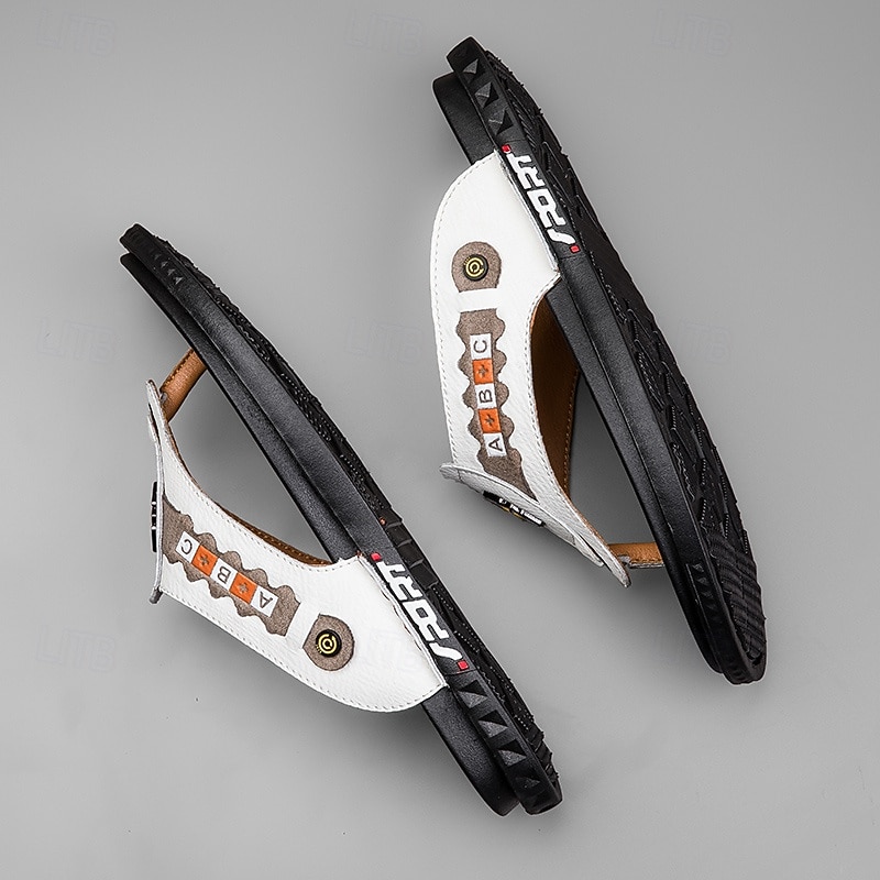 Men's Sporty Faux Leather Flip-Flops with Athletic Logo Detail - Durable Casual Summer Footwear for Active Wear4