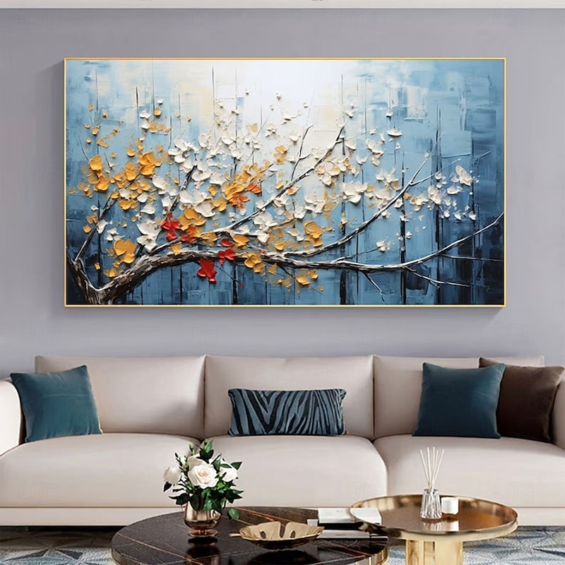 Abstract Blossom Tree Oil Painting on Canvas Large Wall Art landscape oil painting hand painted Minimalist Floral Landscape Art painting handmade Custom Painting for  Living Room Home Decor3