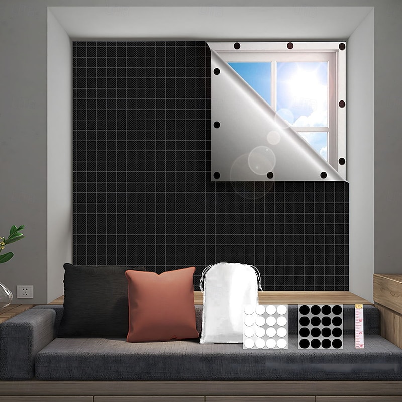 Portable Travel Print Plaid Curtain 100% Blackout Suction Cup Self-adhesive Diy Curtain3