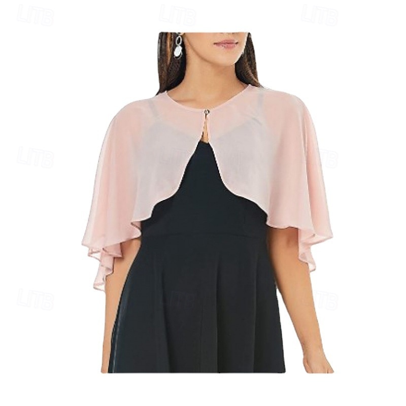 Shawls Women's Wrap Bolero Shrug Coats / Jackets Elegant Sun Protection Short Sleeve Chiffon Wedding Wraps With Pure Color For Formal Spring & Fall dress to impress 20252