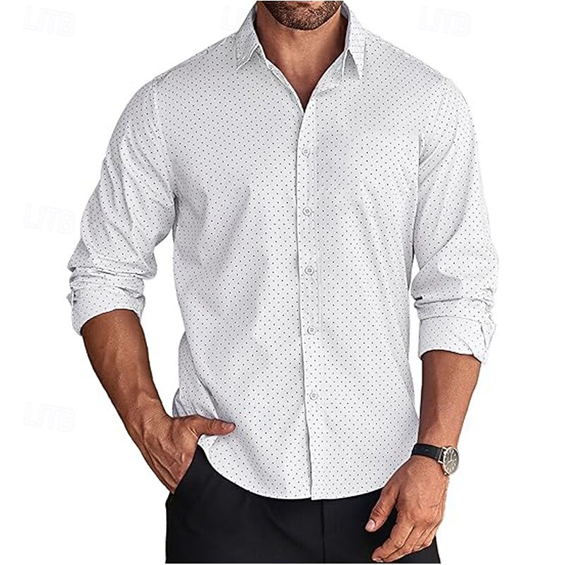Men's Dress Shirt Button Up Shirt Polka Dot Wedding Daily Black White Wine Dark Navy Long Sleeve Turndown Spring &  Fall Clothing Apparel Buckle2