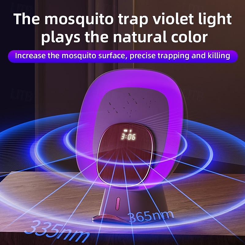 Multifunctional Mosquito Trap Lamp – Anti-Mosquito Device with Clock and Purple Light, Wireless Powered by Mobile Phone3